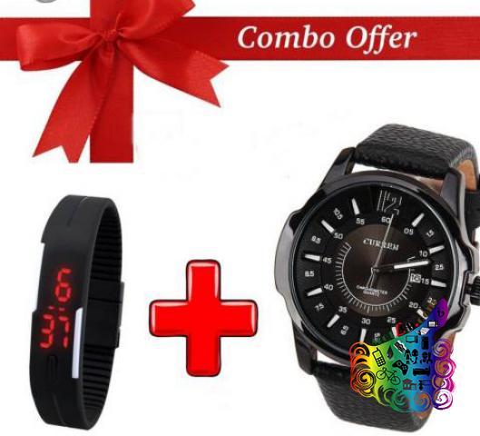 Curren Black Color Watch Free led Wristwatches